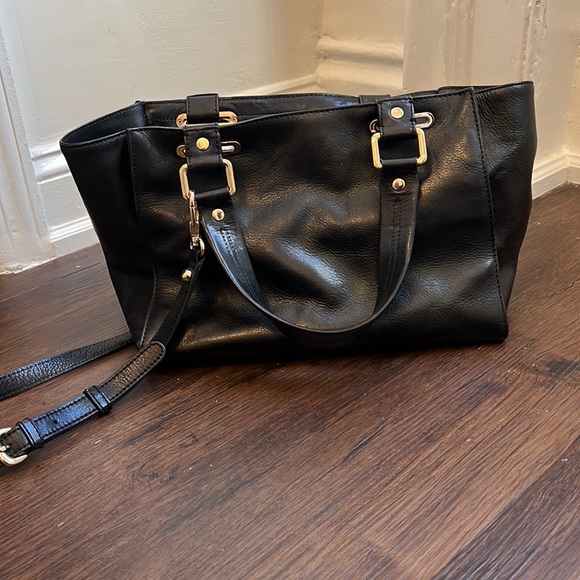 DKNY Black Leather Tote with Crossbody strap - Picture 3 of 9